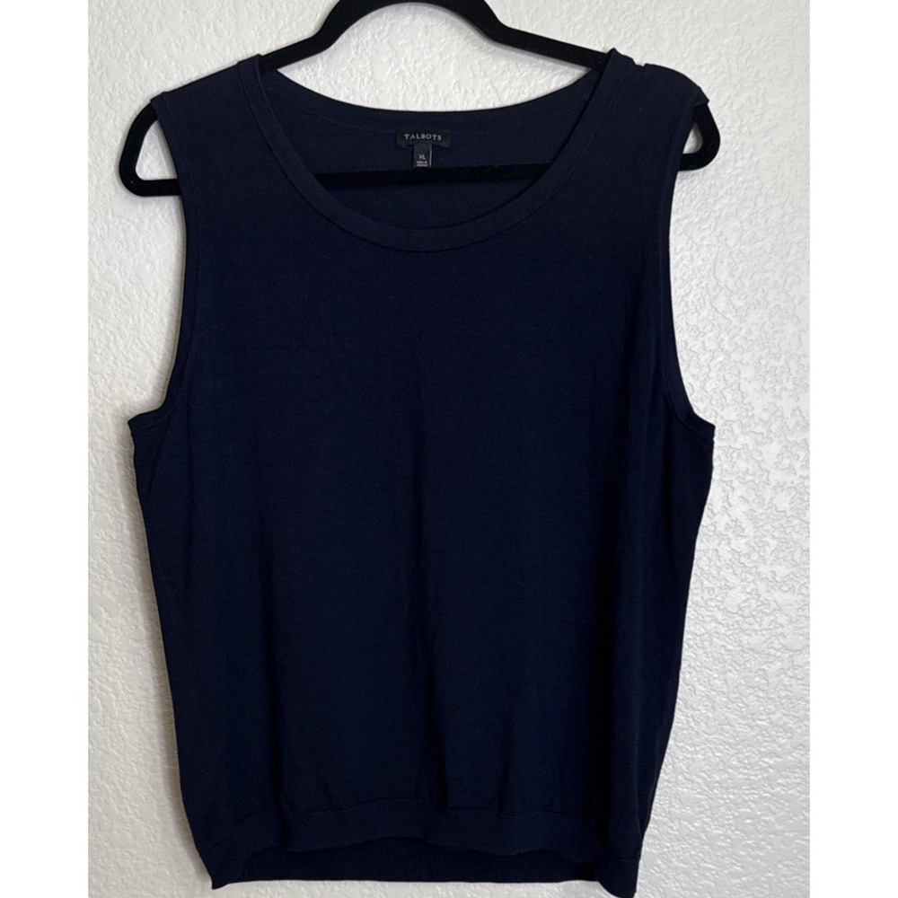 Talbots Womens XL Navy Blue Sweater Knit Sleeveless Tank Top Preppy‎ Nautical